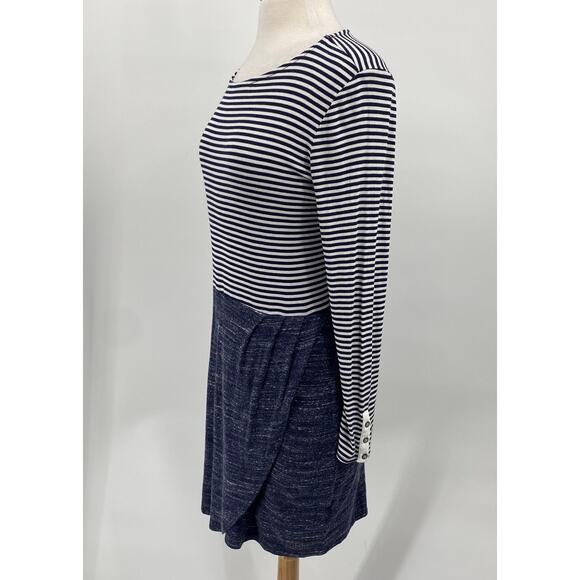 Anthropologie Dolan Jersey Knit Mini Dress Long Sleeve Striped Bodice Navy Large - Picture 4 of 10